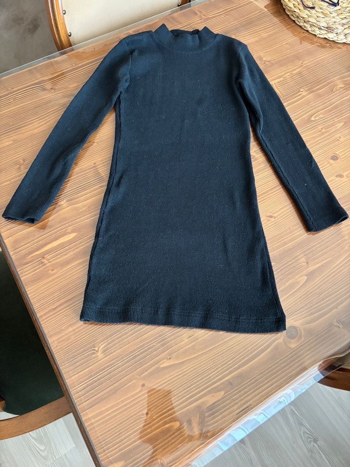 Siyah, Yüksek Yakalı, Kore stil Elbise - Görsel 2