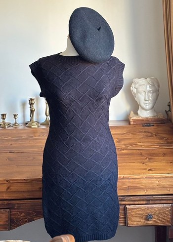 Siyah triko y2k vintage Kareli Mini Elbise - Görsel 2