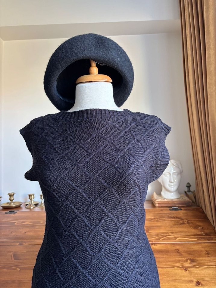 Siyah triko y2k vintage Kareli Mini Elbise - Görsel 3