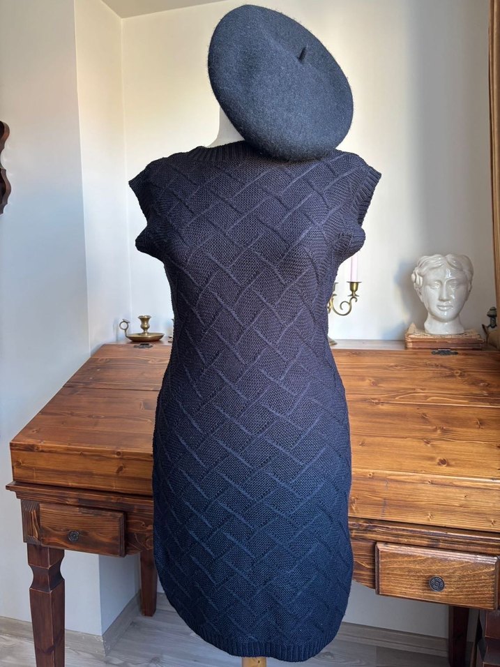 Siyah triko y2k vintage Kareli Mini Elbise - Görsel 5