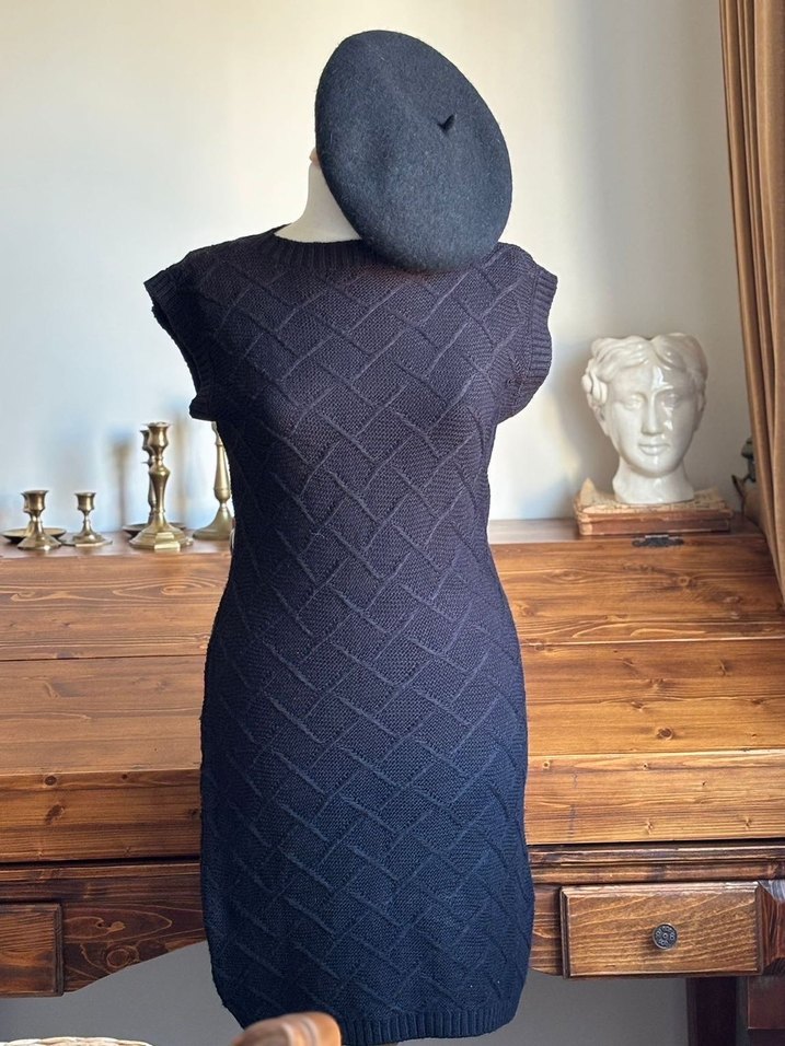 Siyah triko y2k vintage Kareli Mini Elbise - Görsel 2