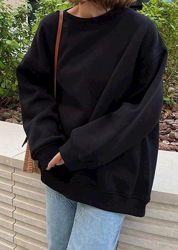 Siyah Oversize Kadın Sweatshirt