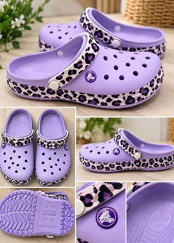 Crocs Lila Leopar Desenli Rahat Croc Terlik