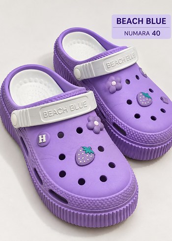 Crocs Beach Blue Lila Cicekli Rahat Terlik