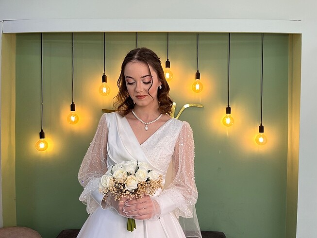 38 Beden beyaz Renk Saten gelinlik/Nikah elbisesi