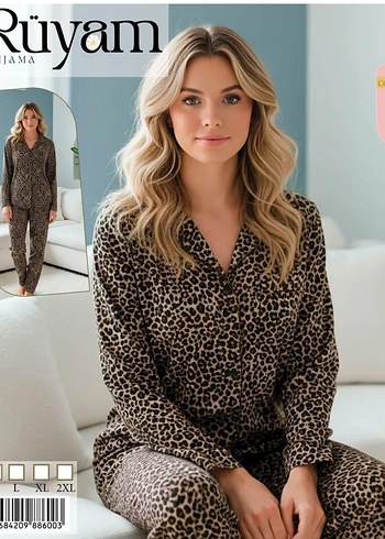 Bordo Puantiyeli Uzun Kollu Kadın Pijama Takımı - Görsel 4