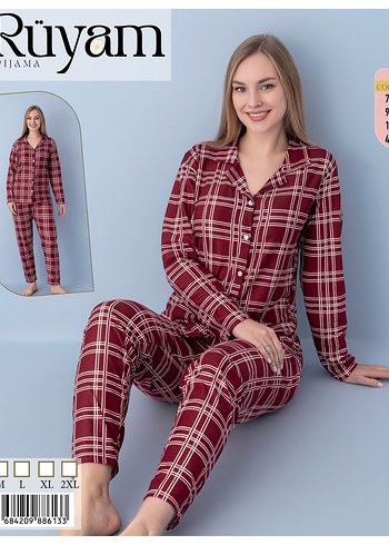 Bordo Puantiyeli Uzun Kollu Kadın Pijama Takımı - Görsel 5
