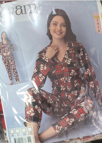 Bordo Puantiyeli Uzun Kollu Kadın Pijama Takımı - Görsel 3