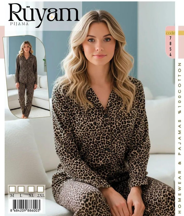 Bordo Puantiyeli Uzun Kollu Kadın Pijama Takımı - Görsel 4