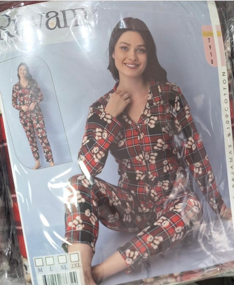 Bordo Puantiyeli Uzun Kollu Kadın Pijama Takımı - Görsel 3