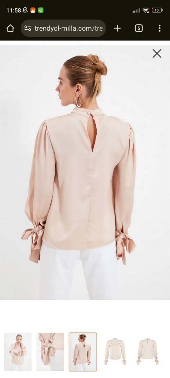 Bej Yüksek Yakalı Uzun Kollu Kadın Bluz - Görsel 3