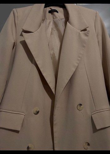 Bej Düğmeli Kadın Blazer Ceket - Görsel 2