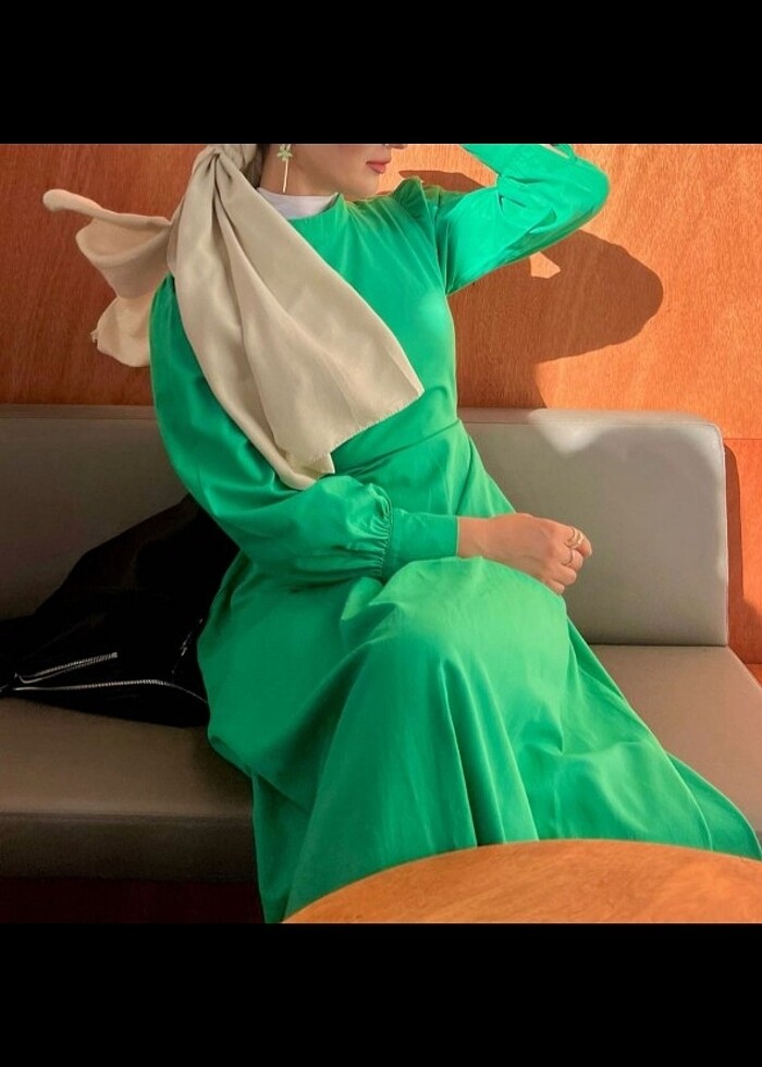 DeFacto Balıkçı Yaka Yeşil MODEST Tesettür Elbise  - Görsel 2