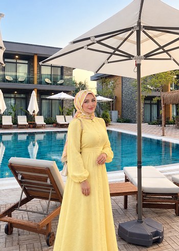 Koton Pastel Sari Tesettur Elbise Rahat Ve Sik Yazlik