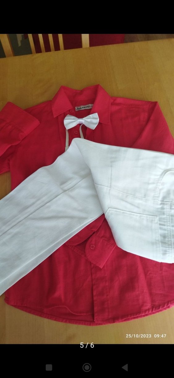 Kırmızı Gömlek ve Beyaz Pantolon Takım - Görsel 5