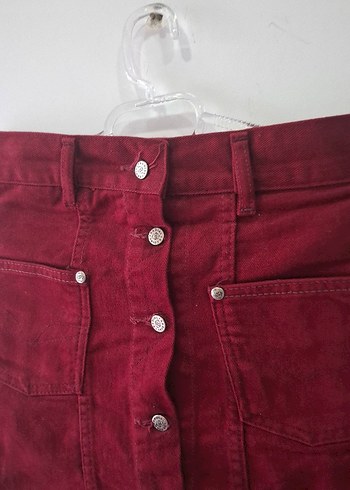 Diğer Bordo Süet Düğmeli Mini Etek