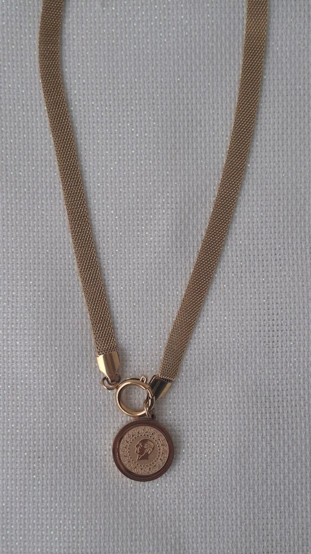 Altın Renk Zincir Detaylı Midi Kolye - Görsel 3