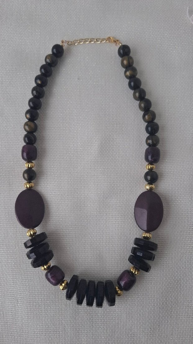 Uzun Mor Boncuklu Bohem Kadın Kolye - Görsel 3