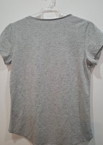 Gri V Yaka Keten Kadın Tişört - Görsel 7