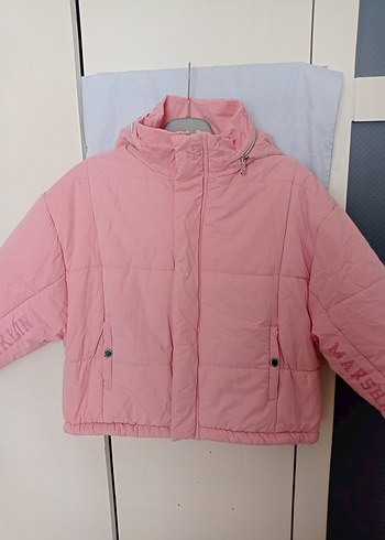 Düğmeli Pembe Kadın Mont
