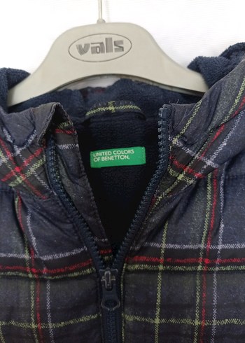Benetton Düğmeli Kapüşonlu Ekose Desenli Erkek Mont