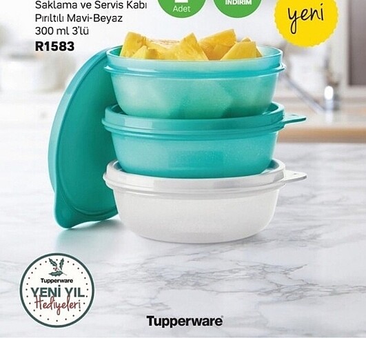 TUPPERWARE ŞEKER KAPLAR 3 LÜ 300 ML İÇİ SİMLİ