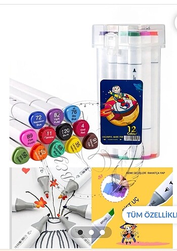 COLORFUL MARK PEN KALEM ÇİFT TARAFLI 12 li
