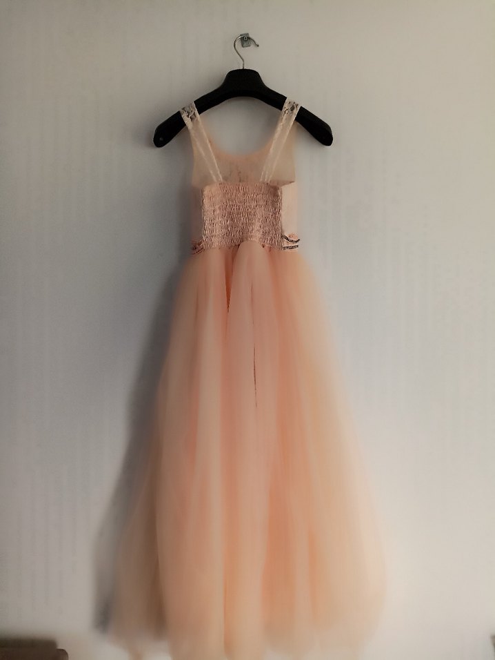 Kız Çocuk Bej V Yaka Nakışlı Elbise - Görsel 2