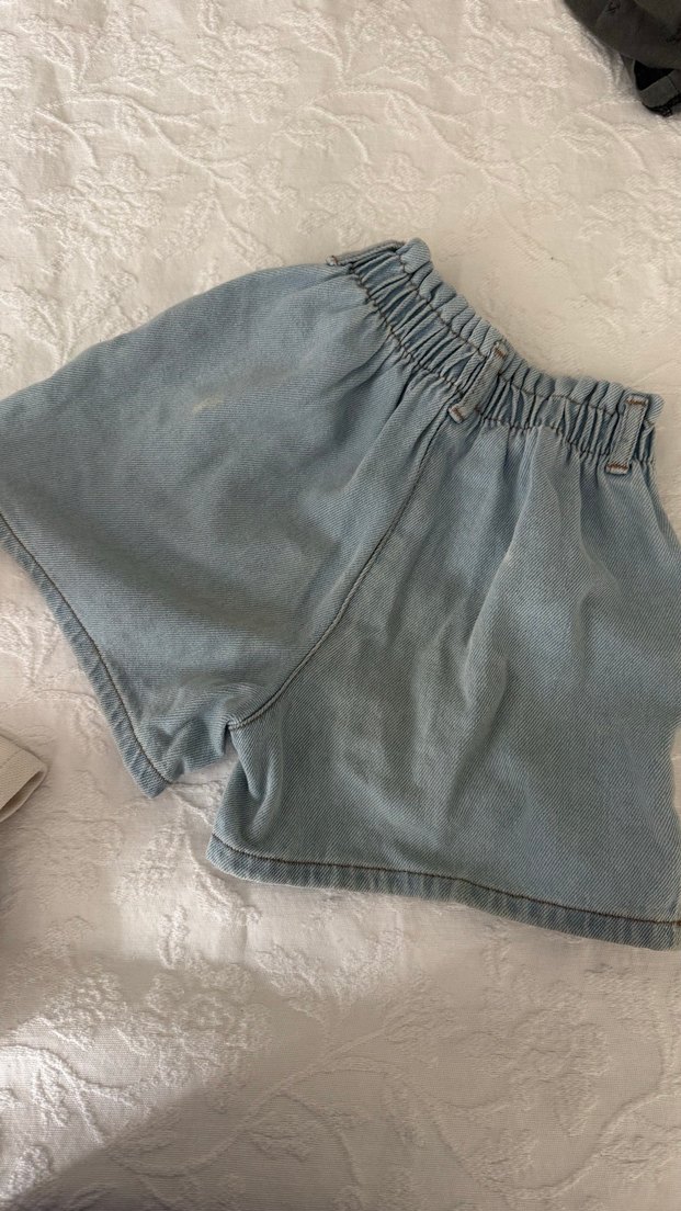 Nakışlı Mavi Kot Kız Şortu - Görsel 3