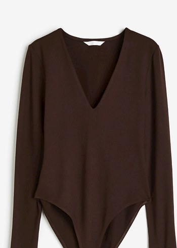 H&M V Yaka Uzun Kollu Kahverengi Kadın Bluz