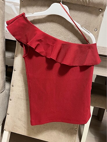 xs Beden bordo Renk Bershka Tek Omuz Bluz