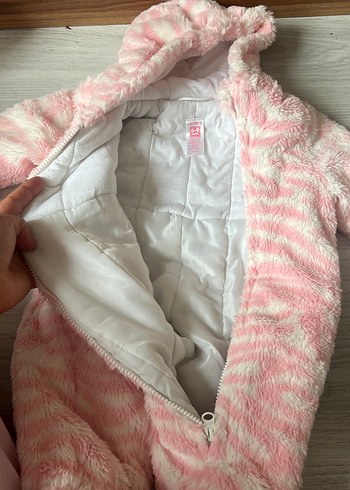 Pembe Zebra Desenli Kapüşonlu Bebek Tulumu - Görsel 6