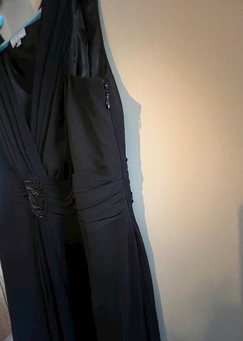 Siyah Kolsuz Midi Drapeli Abiye Elbise - Görsel 6