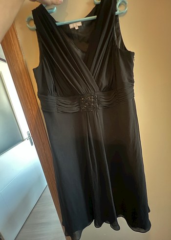 Siyah Kolsuz Midi Drapeli Abiye Elbise - Görsel 3