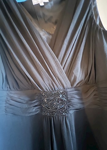 Siyah Kolsuz Midi Drapeli Abiye Elbise - Görsel 5