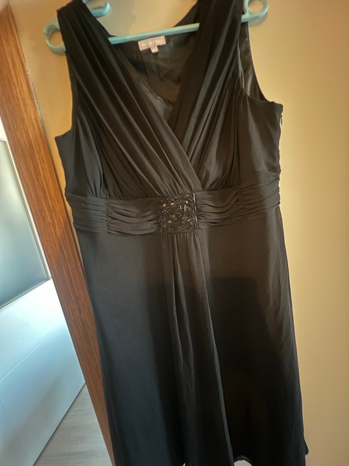 Siyah Kolsuz Midi Drapeli Abiye Elbise - Görsel 2