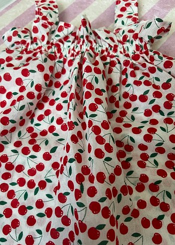 Kız Çocuk Kiraz Desenli Askılı Elbise - Görsel 2