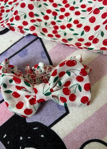 Kız Çocuk Kiraz Desenli Askılı Elbise - Görsel 3