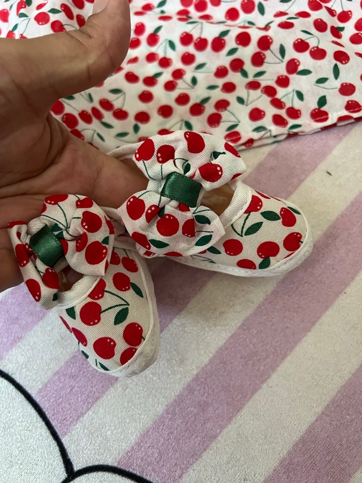 Kız Çocuk Kiraz Desenli Askılı Elbise - Görsel 4