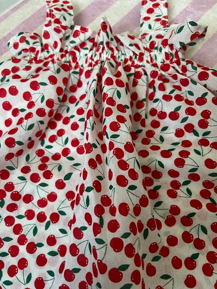 Kız Çocuk Kiraz Desenli Askılı Elbise - Görsel 2