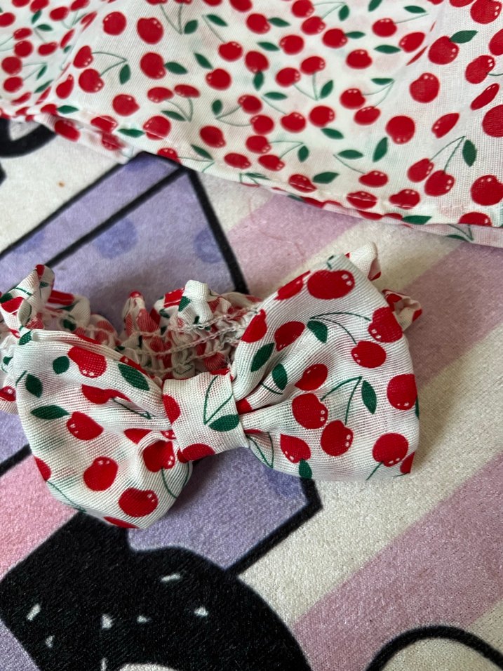 Kız Çocuk Kiraz Desenli Askılı Elbise - Görsel 3