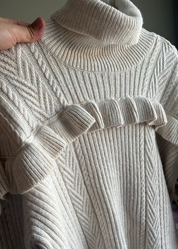 Bej Kadın Boğazlı Örgü Kazak - Görsel 3