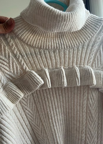 Bej Kadın Boğazlı Örgü Kazak - Görsel 2