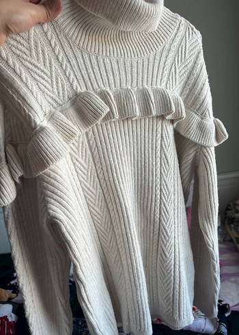 Bej Kadın Boğazlı Örgü Kazak - Görsel 4