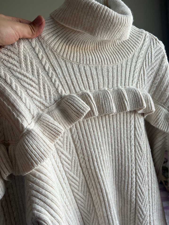 Bej Kadın Boğazlı Örgü Kazak - Görsel 3