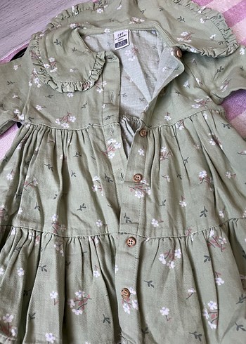 Kız Çocuk Haki Bohem Keten Elbise - Görsel 3