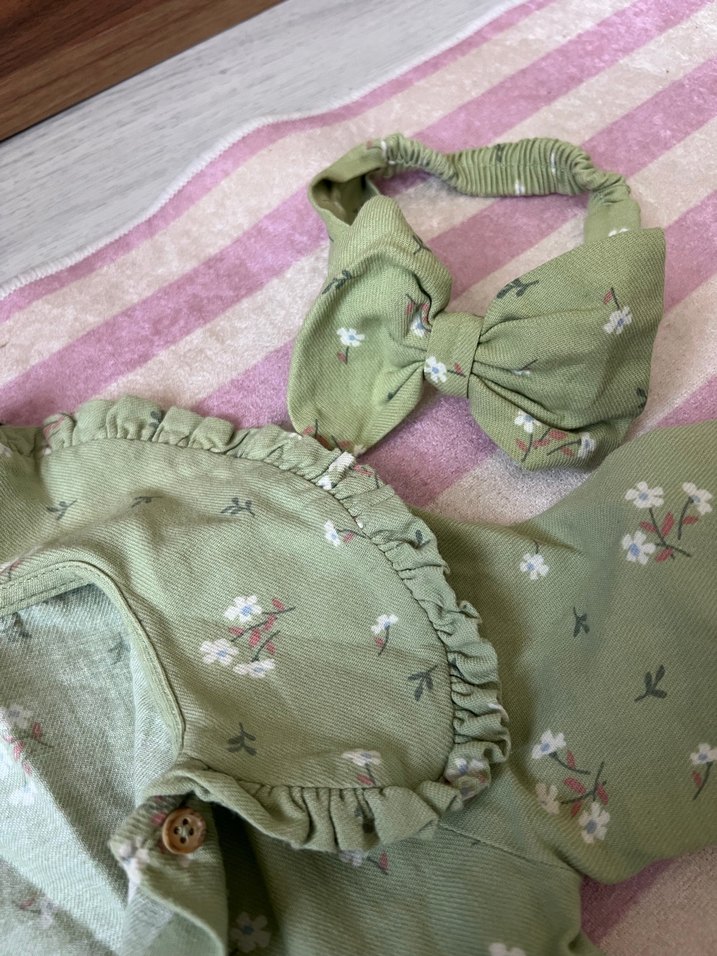 Kız Çocuk Haki Bohem Keten Elbise - Görsel 2