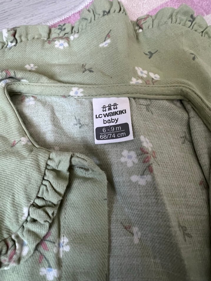 Kız Çocuk Haki Bohem Keten Elbise - Görsel 5