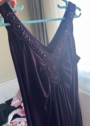 Mor Nakışlı Bohem Uzun Abiye Elbise - Görsel 2