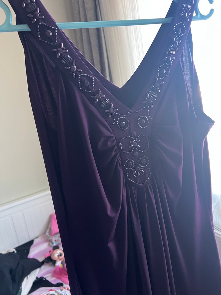 Mor Nakışlı Bohem Uzun Abiye Elbise - Görsel 3